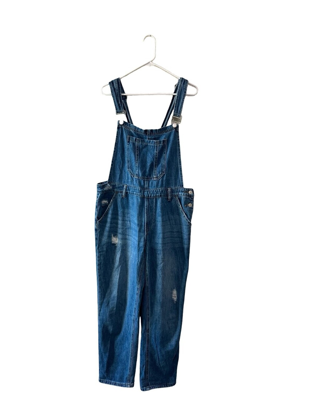 Risen Jeans Denim Overalls Distressed Medium Wash Women's Large 100% Cotton